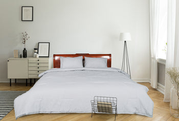 Railroad Stripe Grey and Ivory and Black Cotton Comforter Set